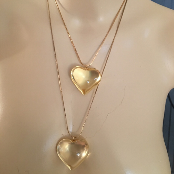 Vintage Jewelry - Chunky Vintage Lucite Puffy Heart Pendant Necklace